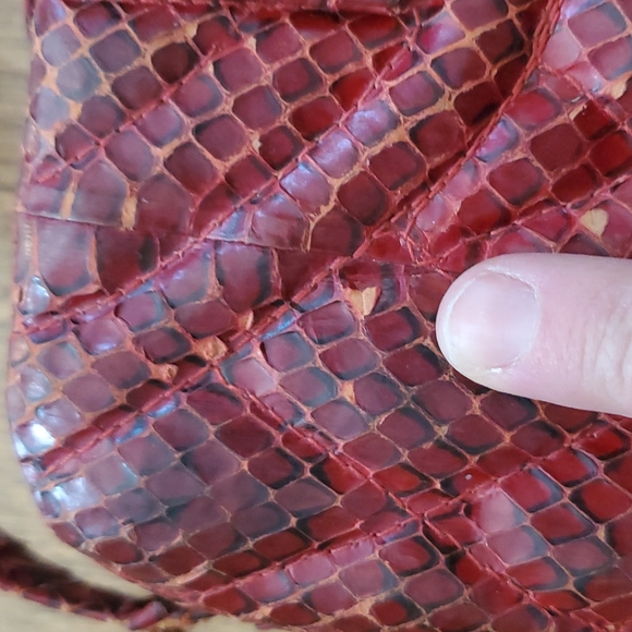 🌟Final🌟 RARE 1940s Bass Python Snakeskin Genuine Reptiles Red Quilted Satchel. - Picture 5 of 16